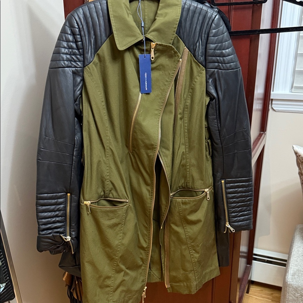 Rebecca Minkoff Olive with Black leather sleeves  Utility Jacket